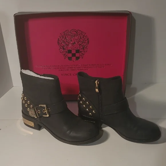 Vince Camuto Black and Gold Studded Ankle Boots - Picture 1 of 6